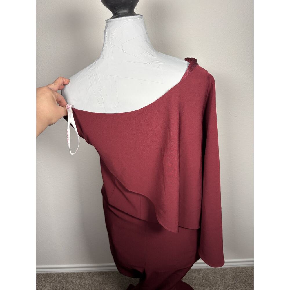 JJ's House NWT Mermaid Burgundy Long Prom Zip Asymmetric Sleeve Dress Size 4 - Picture 4 of 9